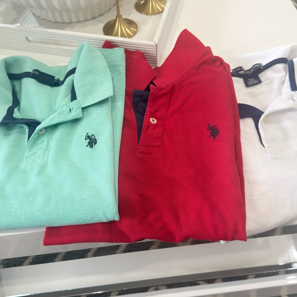 U.S. Polo Assn. Kids Polos - Mint, Red, and White